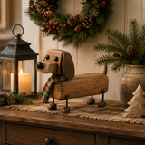 Rustic Wooden Christmas Dachshund Figurine