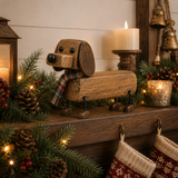 Rustic Wooden Christmas Dachshund Figurine