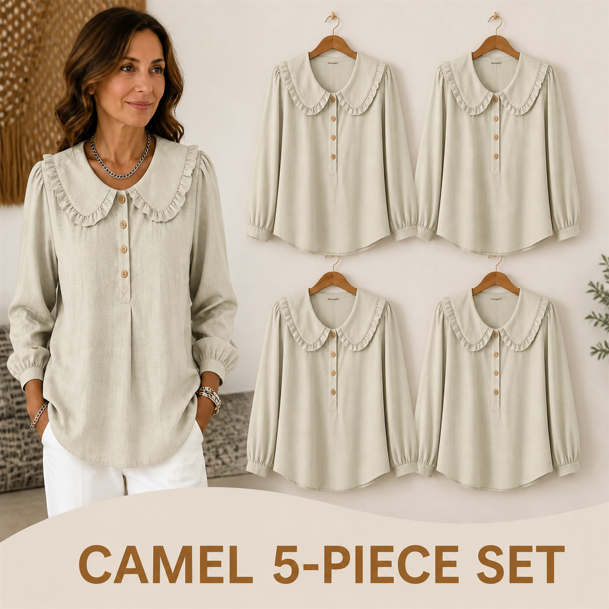 FINAL CLEARANCE - Women's Ruffle-Collar Long-Sleeve Button-Placket Blouse