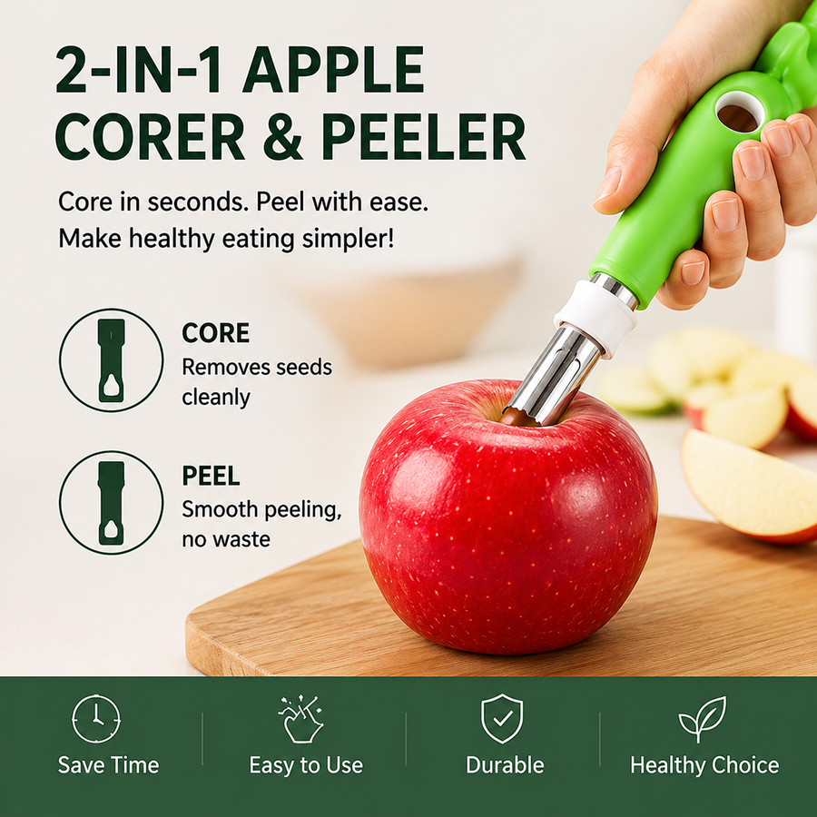 2-in-1 Stainless Steel Apple Peeler & Corer Tool - Effortless Fruit Prep