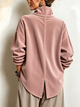 Women's Corduroy Asymmetrical Button-Up Top