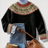 Women's Geometric Crewneck Knit Sweater