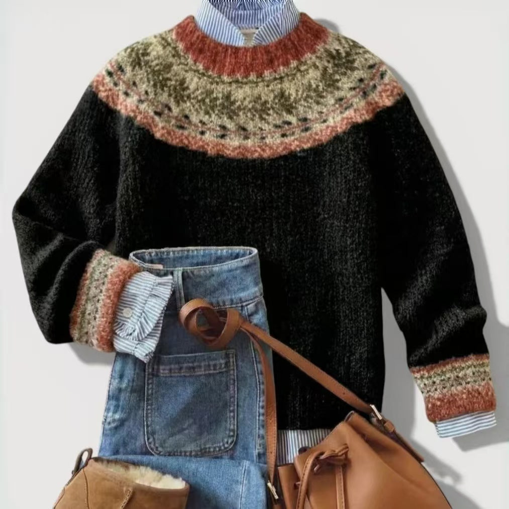 Women's Geometric Crewneck Knit Sweater
