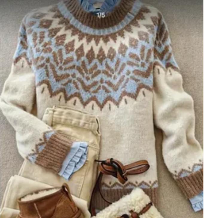 Women's Geometric Crewneck Knit Sweater