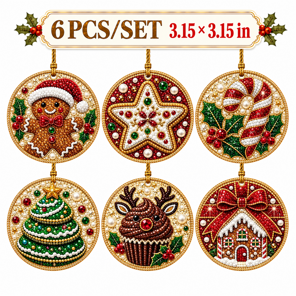 🎁🎄DIY Diamond Painting Christmas Ornaments Kit - Holiday Home Decor (6/12 Pcs)