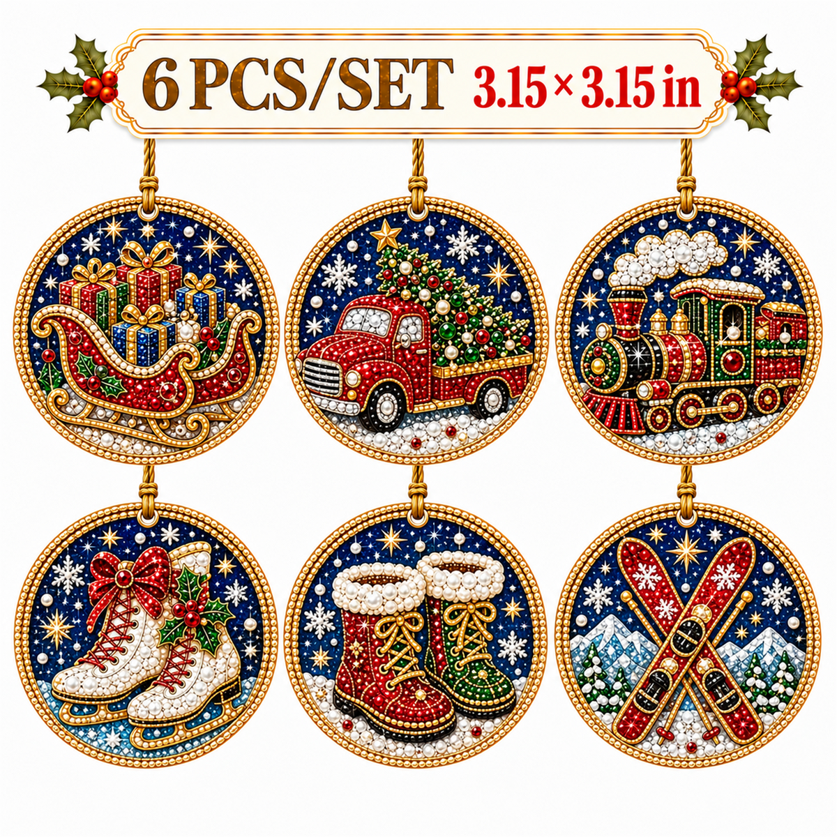 🎁🎄DIY Diamond Painting Christmas Ornaments Kit - Holiday Home Decor (6/12 Pcs)