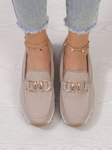 Top view of sand beige slip-on loafers