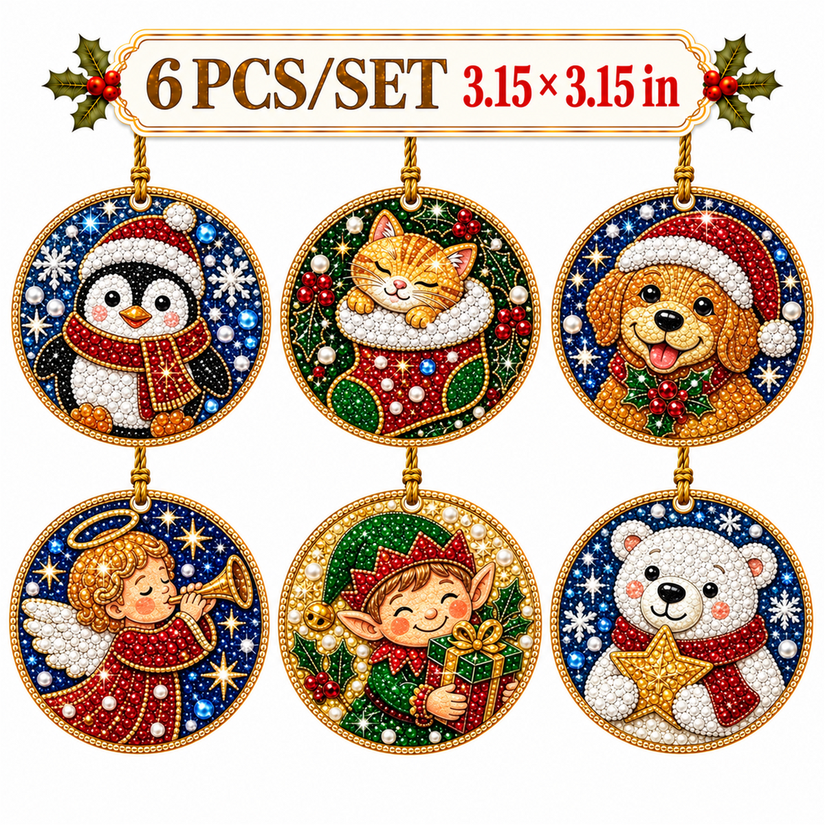 🎁🎄DIY Diamond Painting Christmas Ornaments Kit - Holiday Home Decor (6/12 Pcs)