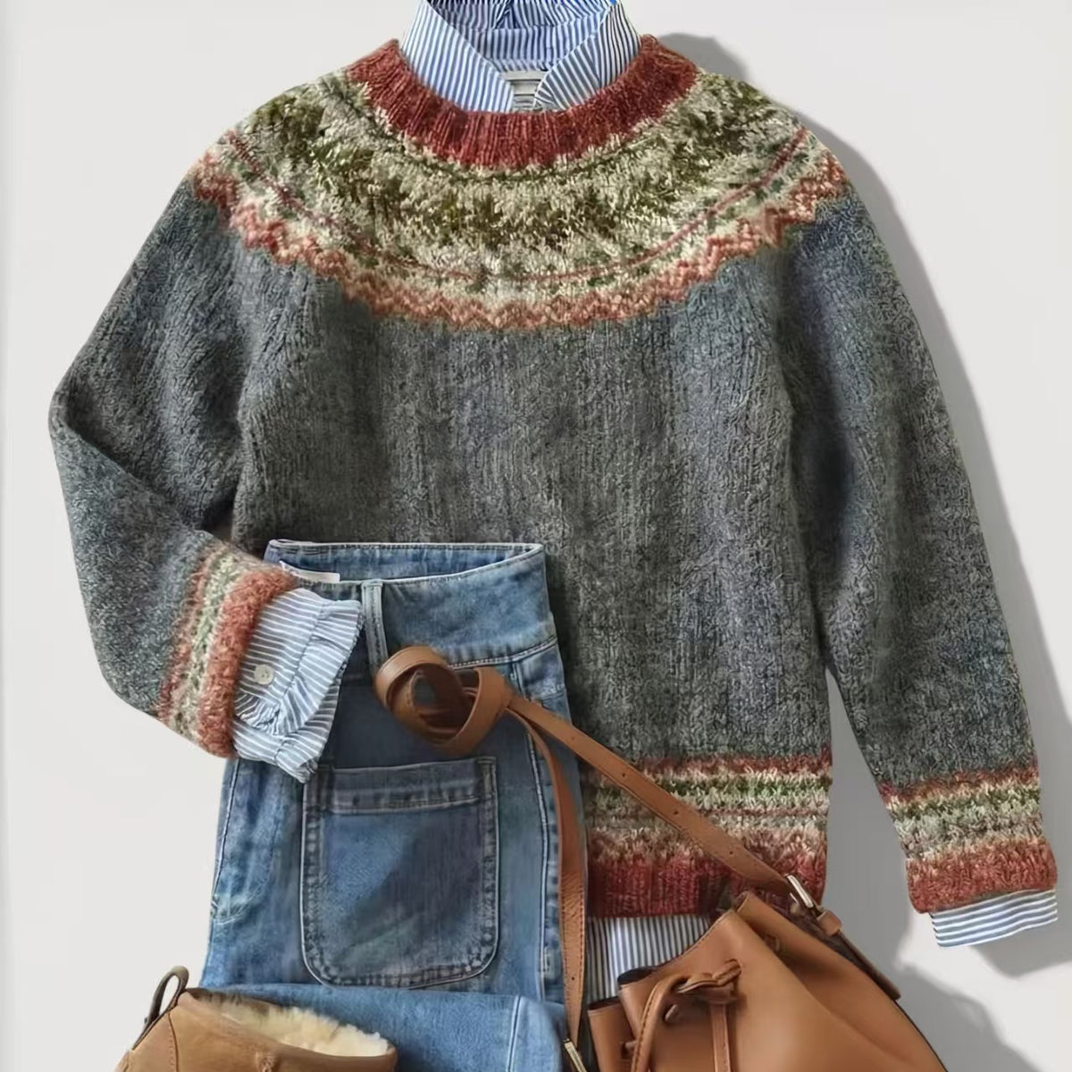 Women's Geometric Crewneck Knit Sweater