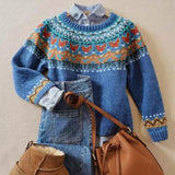 Women's Geometric Crewneck Knit Sweater
