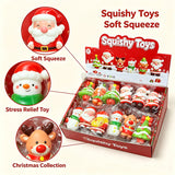 Assorted Christmas character squishy toys in a red display box