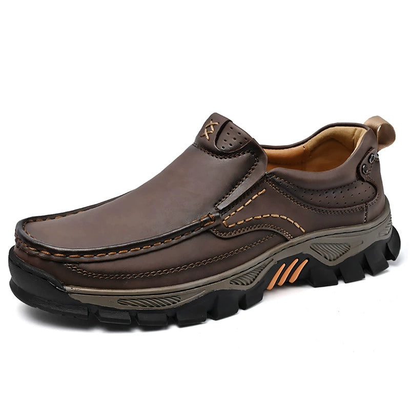 Men's Lightweight Breathable Leather Walking Loafers – Non-Slip