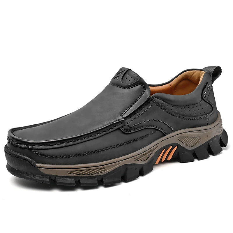 Men's Lightweight Breathable Leather Walking Loafers – Non-Slip