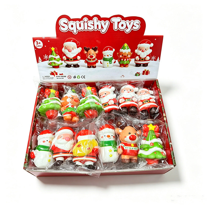 Individually wrapped assorted Christmas character squishy toys