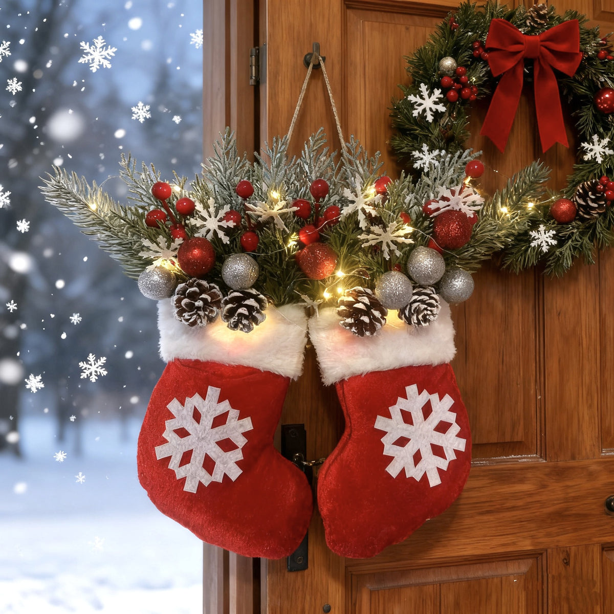 🎄 Lighted Christmas Mitten Wreath