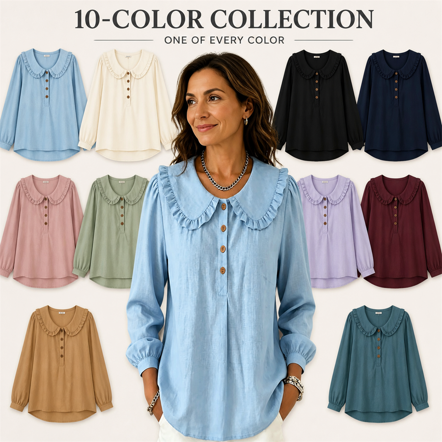 FINAL CLEARANCE - Women's Ruffle-Collar Long-Sleeve Button-Placket Blouse