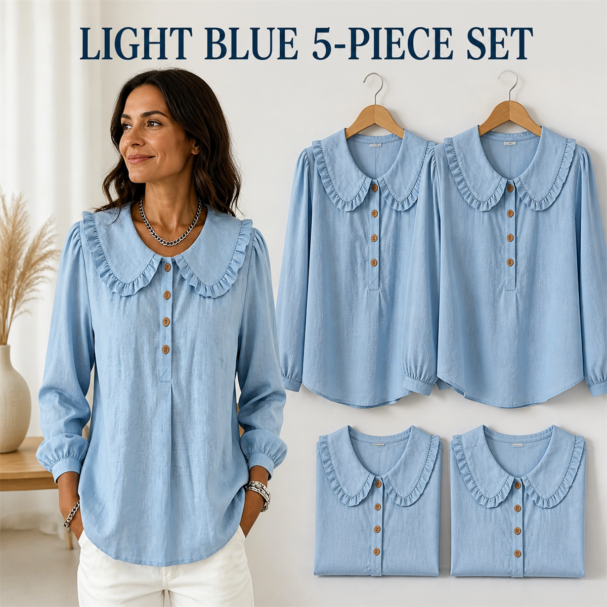 FINAL CLEARANCE - Women's Ruffle-Collar Long-Sleeve Button-Placket Blouse