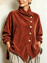 Women's Corduroy Asymmetrical Button-Up Top