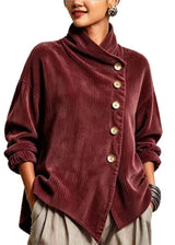 Women's Corduroy Asymmetrical Button-Up Top