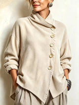 Women's Corduroy Asymmetrical Button-Up Top