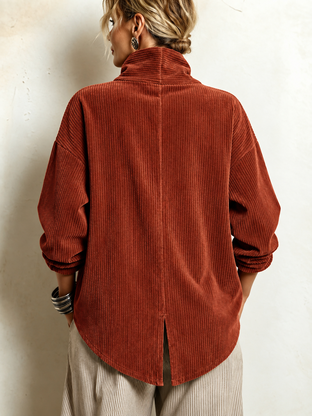 Women's Corduroy Asymmetrical Button-Up Top