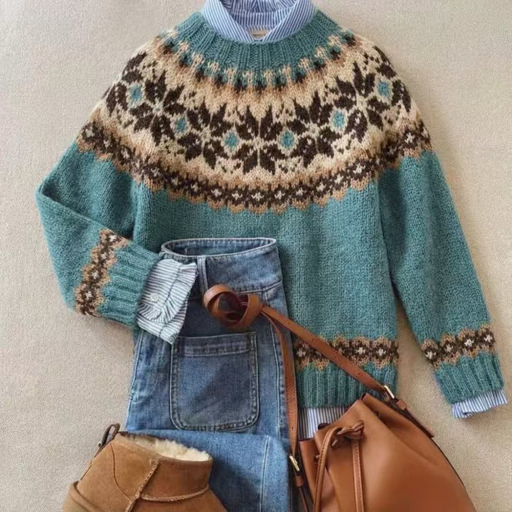 Women's Geometric Crewneck Knit Sweater