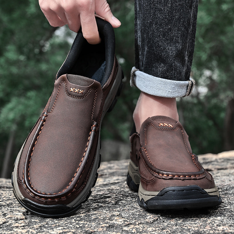 Men's Easy-On Genuine Leather Slip-On Walking Shoes
