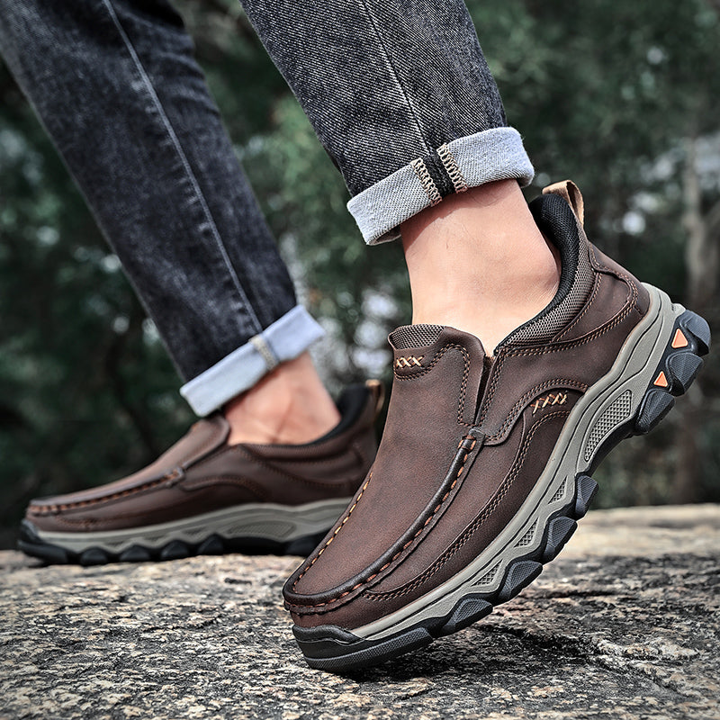 Men's Easy-On Genuine Leather Slip-On Walking Shoes