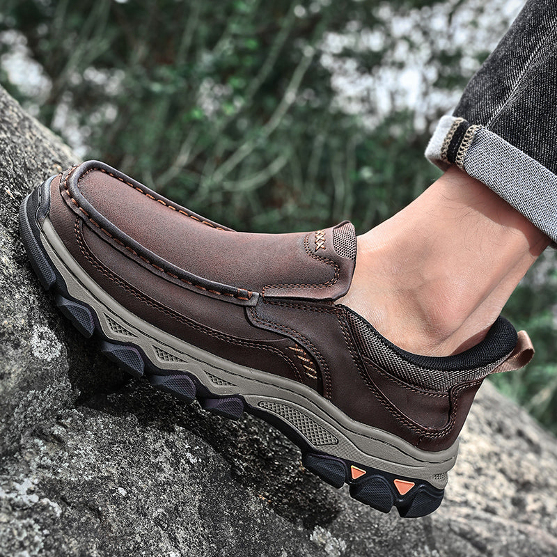 Men's Easy-On Genuine Leather Slip-On Walking Shoes