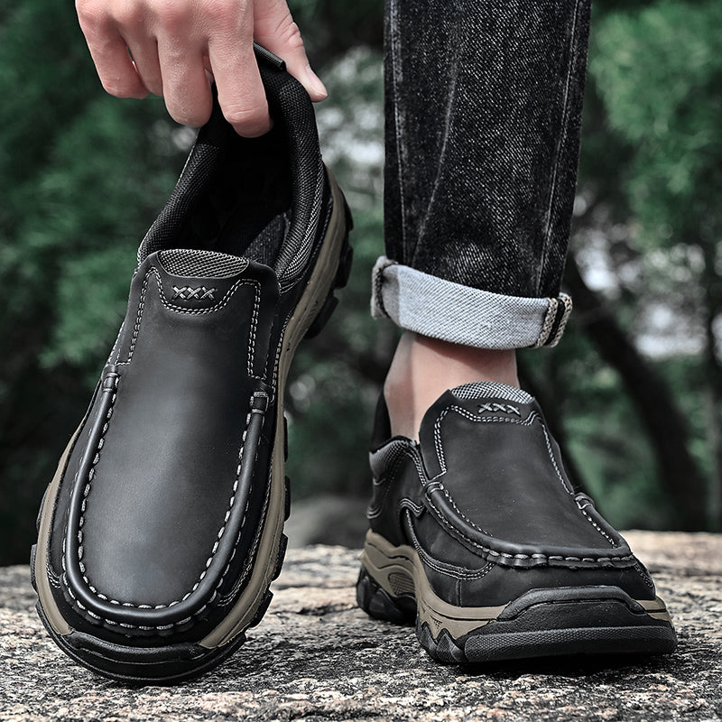 Men's Easy-On Genuine Leather Slip-On Walking Shoes