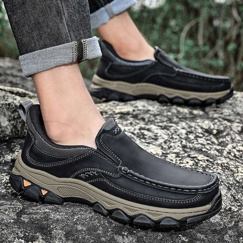 Men's Easy-On Genuine Leather Slip-On Walking Shoes