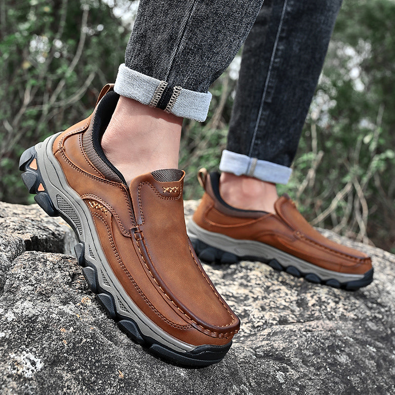 Men's Easy-On Genuine Leather Slip-On Walking Shoes