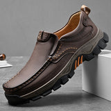 Men's Lightweight Breathable Leather Walking Loafers – Non-Slip