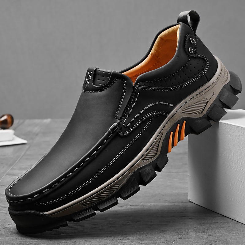 Men's Lightweight Breathable Leather Walking Loafers – Non-Slip
