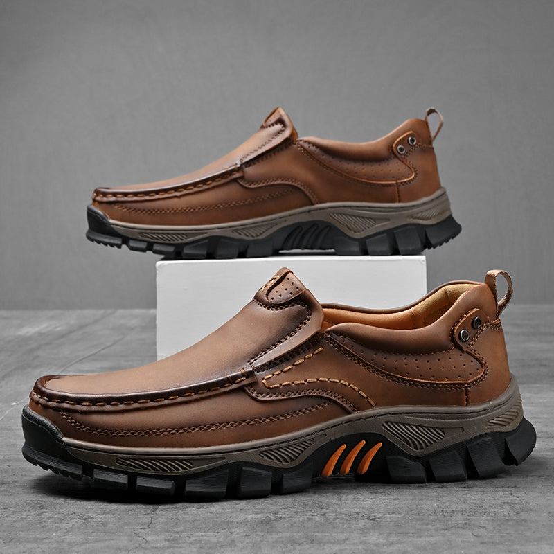 Men's Lightweight Breathable Leather Walking Loafers – Non-Slip