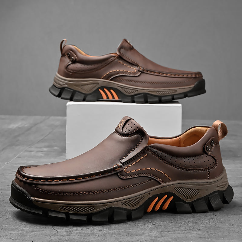 Men's Lightweight Breathable Leather Walking Loafers – Non-Slip