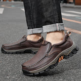 Men's Lightweight Breathable Leather Walking Loafers – Non-Slip