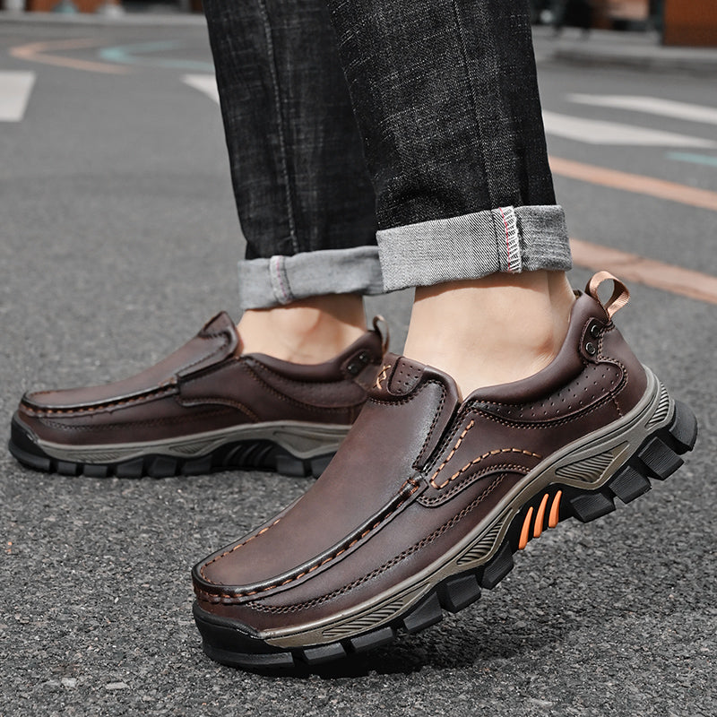 Men's Lightweight Breathable Leather Walking Loafers – Non-Slip