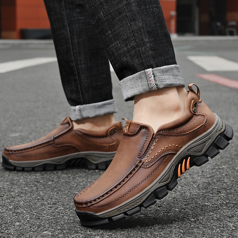 Men's Lightweight Breathable Leather Walking Loafers – Non-Slip