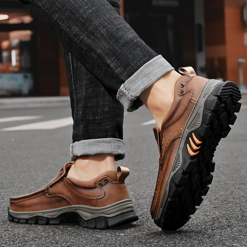 Men's Lightweight Breathable Leather Walking Loafers – Non-Slip