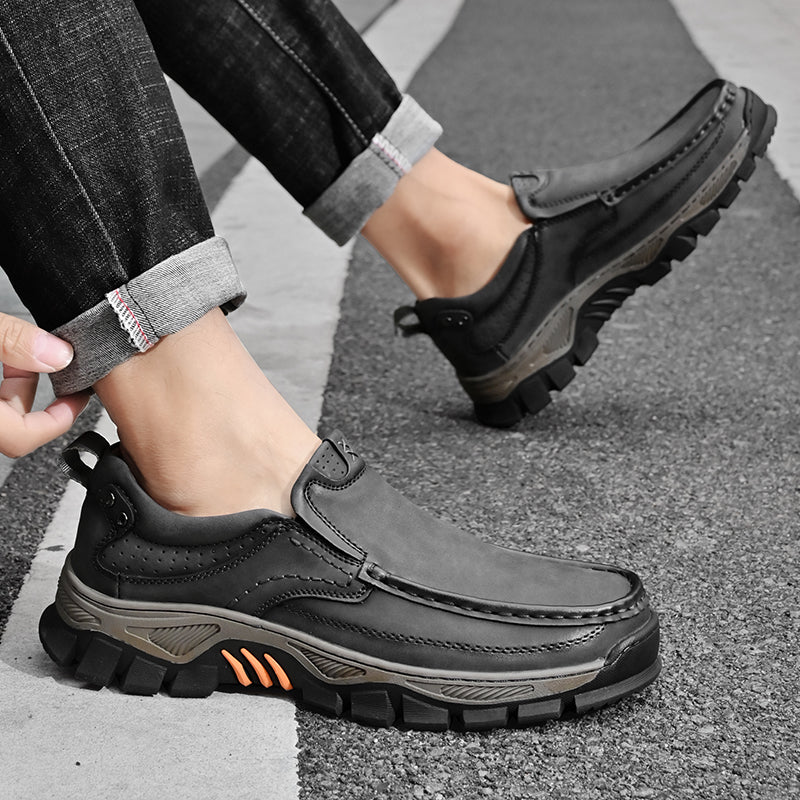 Men's Lightweight Breathable Leather Walking Loafers – Non-Slip