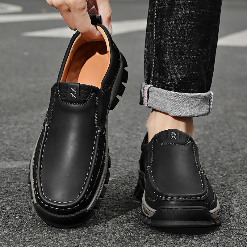 Men's Lightweight Breathable Leather Walking Loafers – Non-Slip