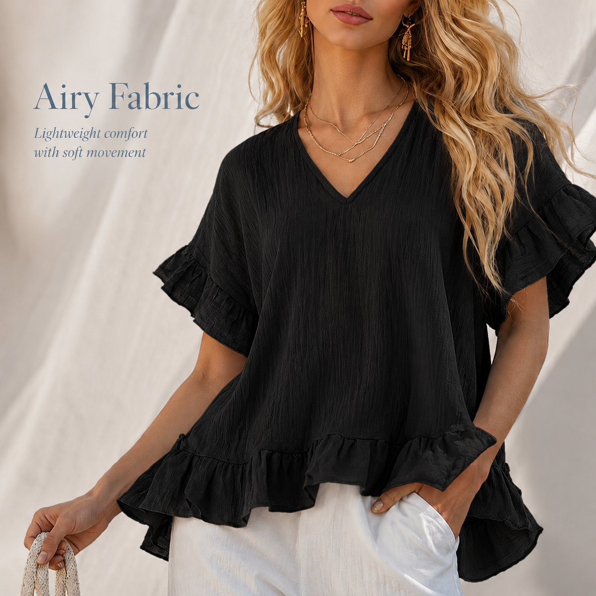 Ruffle Hem V-Neck Blouse