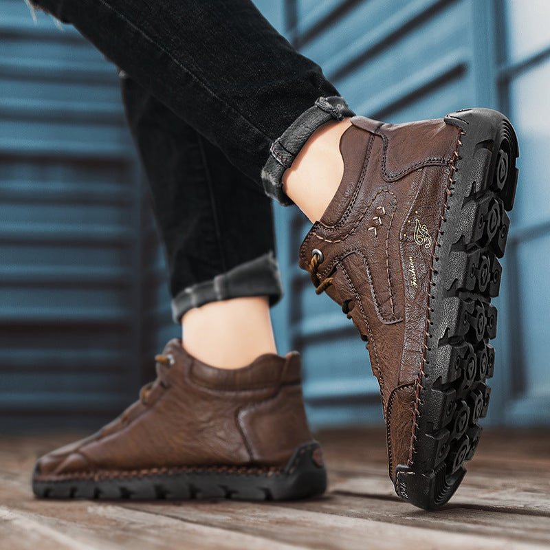 Men's Leather Lace-Up Mid-Top Walking Boots