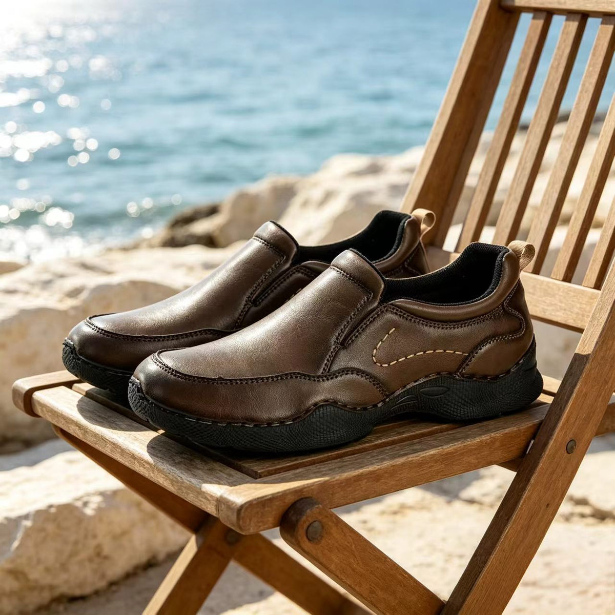 Men's Full-Grain Leather Slip-On Outdoor Casual Shoes