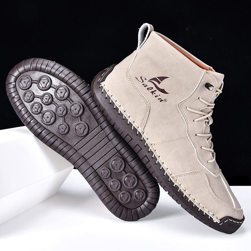 Men's Orthopedic Leather Boots – Waterproof, Non-Slip, Arch Support, Wide Toe, Shock-Absorbing