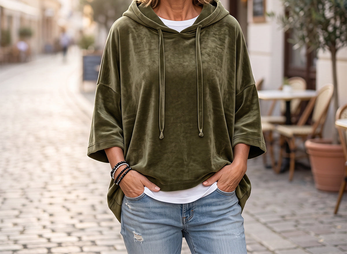 Veloura Oversized 3/4-Sleeve Velour Hoodie