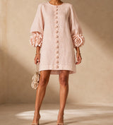 Blush Pink Aurelia dress on a Latina model