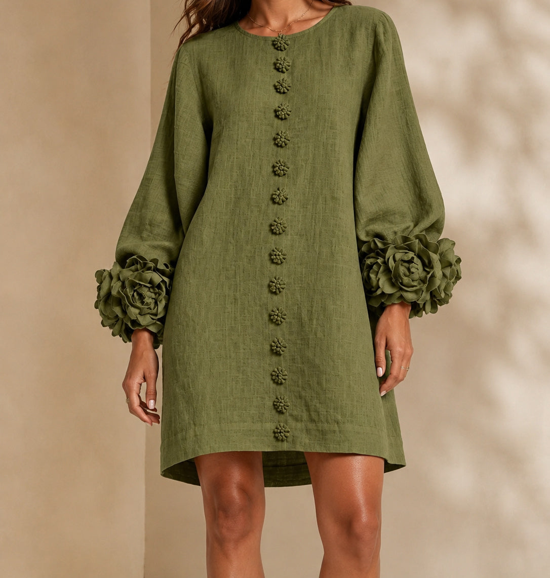 Olive Aurelia dress on a Latina model