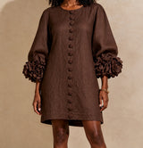 Chocolate Brown Aurelia dress on a Black model